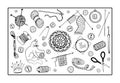 Big set vector elements with handmade work, knitting, sewing, embroidery.